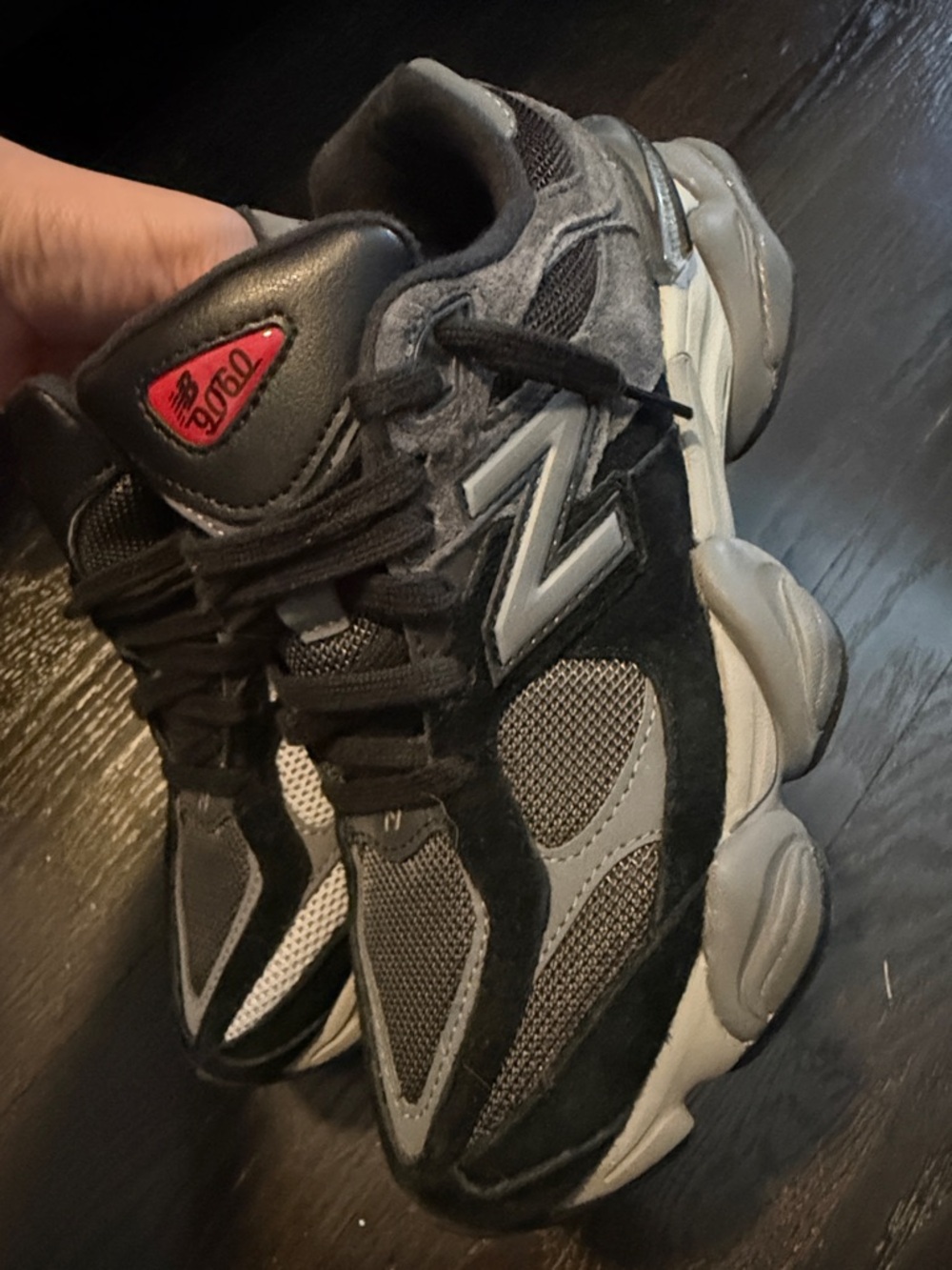 New Balance Men's Sneakers in Black, Gray & White with Red Accent